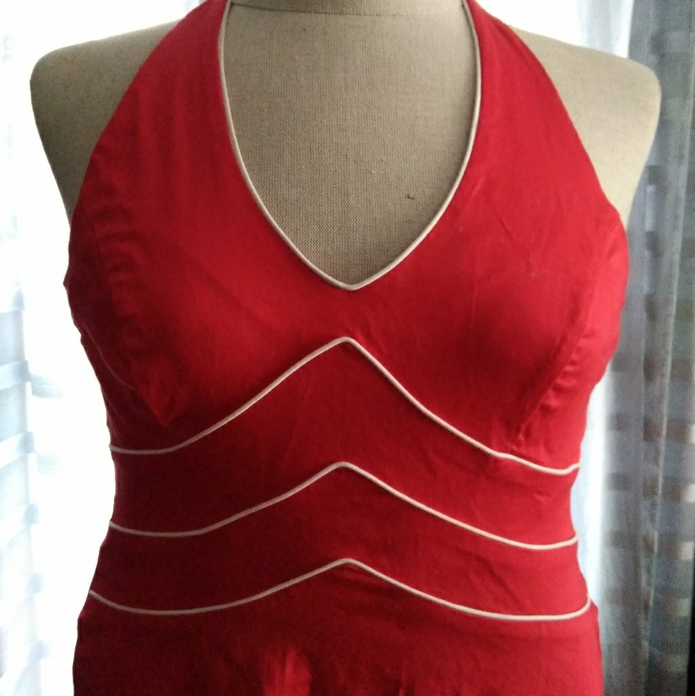 Red halter dress